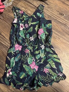 Old Navy Navy Floral Sleeveless Romper with Pink & Green Print